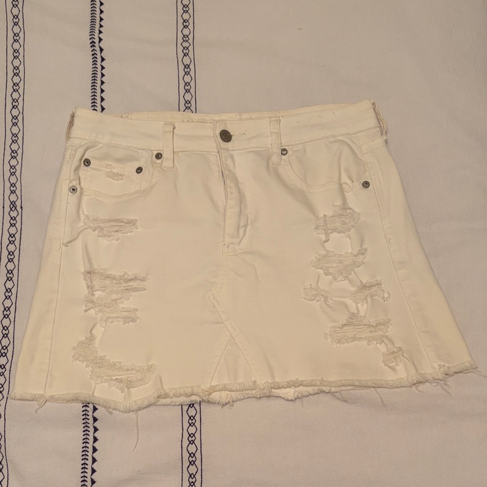American Eagle Outfitters White Distressed Mini Skirt